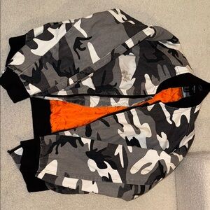 Camouflage Bomber Jacket with Orange Lining